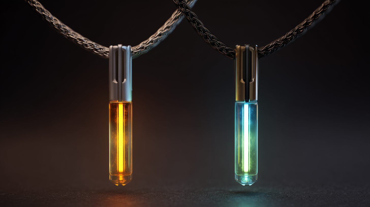 The GLOW - Two necklace jewelry pieces representing the G100w system